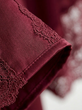 3-Piece Satin Lace Pajama Set | Burgundy Cami, Pants & Robe