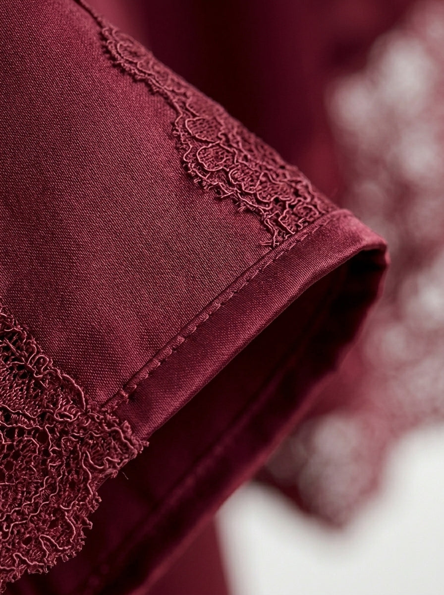 3-Piece Satin Lace Pajama Set | Burgundy Cami, Pants & Robe