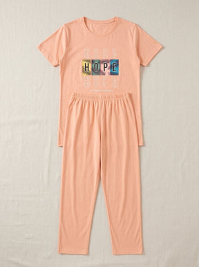 Women’s Motivational Peach Nightwear Set – HOPE Printed T-Shirt & Pants