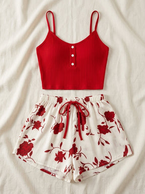 Ribbed Cami & Floral Shorts Pajama Set