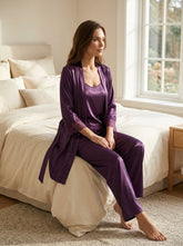 3-Piece Satin Lace Pajama Set | Cami, Pants & Robe