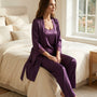 3-Piece Satin Lace Pajama Set | Cami, Pants & Robe