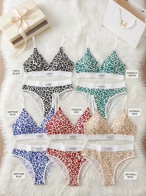 Leopard Print Triangle Bra & Panty Set | 2-Piece Wireless Lingerie