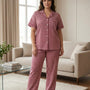 Ladies Pink Printed Night Suit | 2 Piece Pajama Set (Button Front)